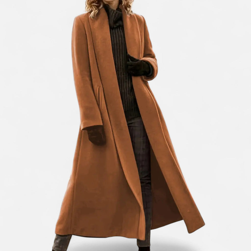 Brisel | Plus Size Overjas – Lange Wollen Jas met Revers