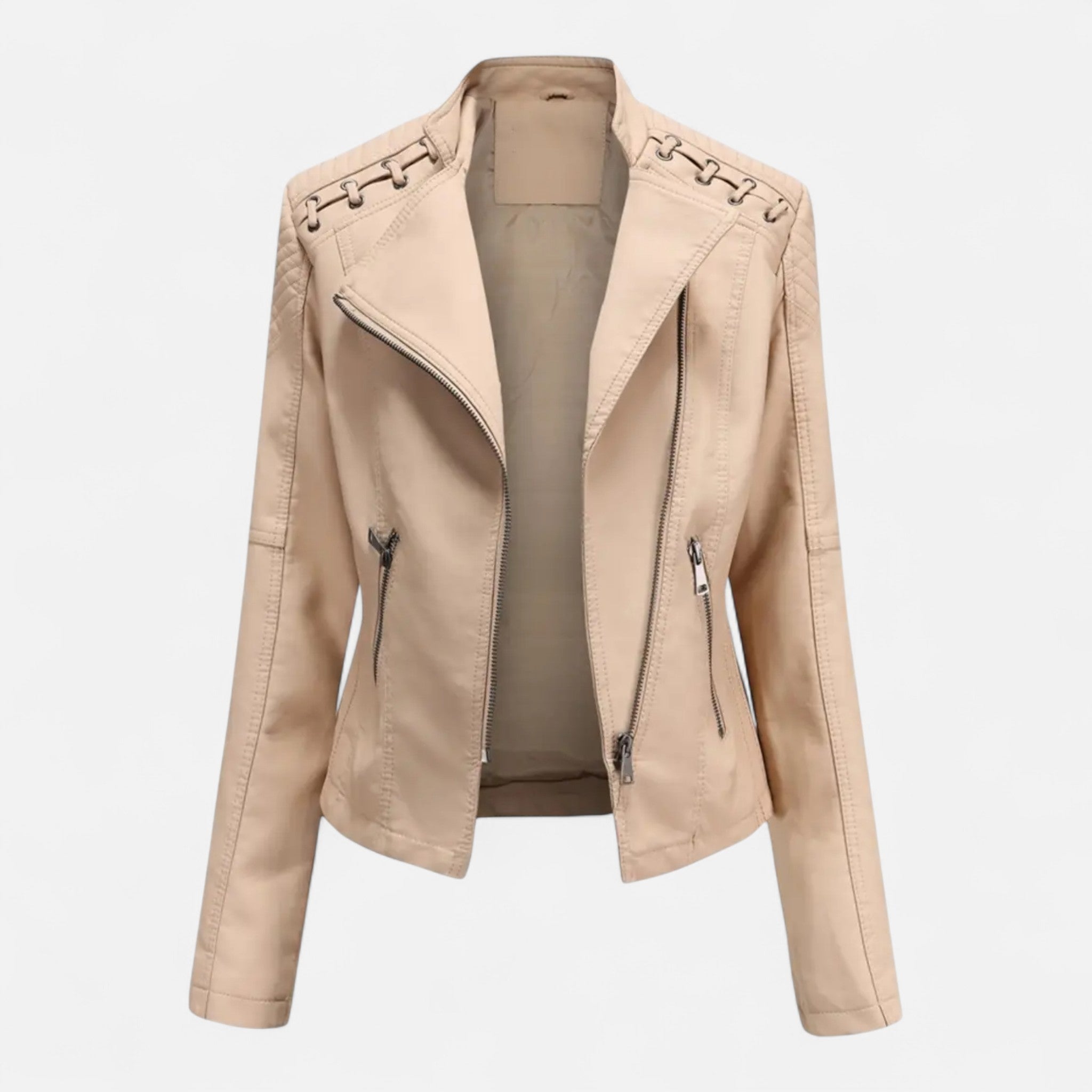 Everleigh | Slim Fit Jas met rits – Leer met revers