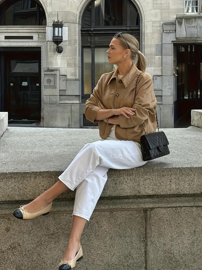 Serena | Suede Jas met Knopen – Cropped Jack